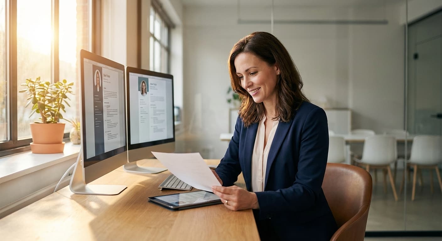 Agency recruiter reviewing candidate video submissions on a laptop